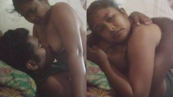 Chubby desi aunty feeding her big boobs & quietly riding partner